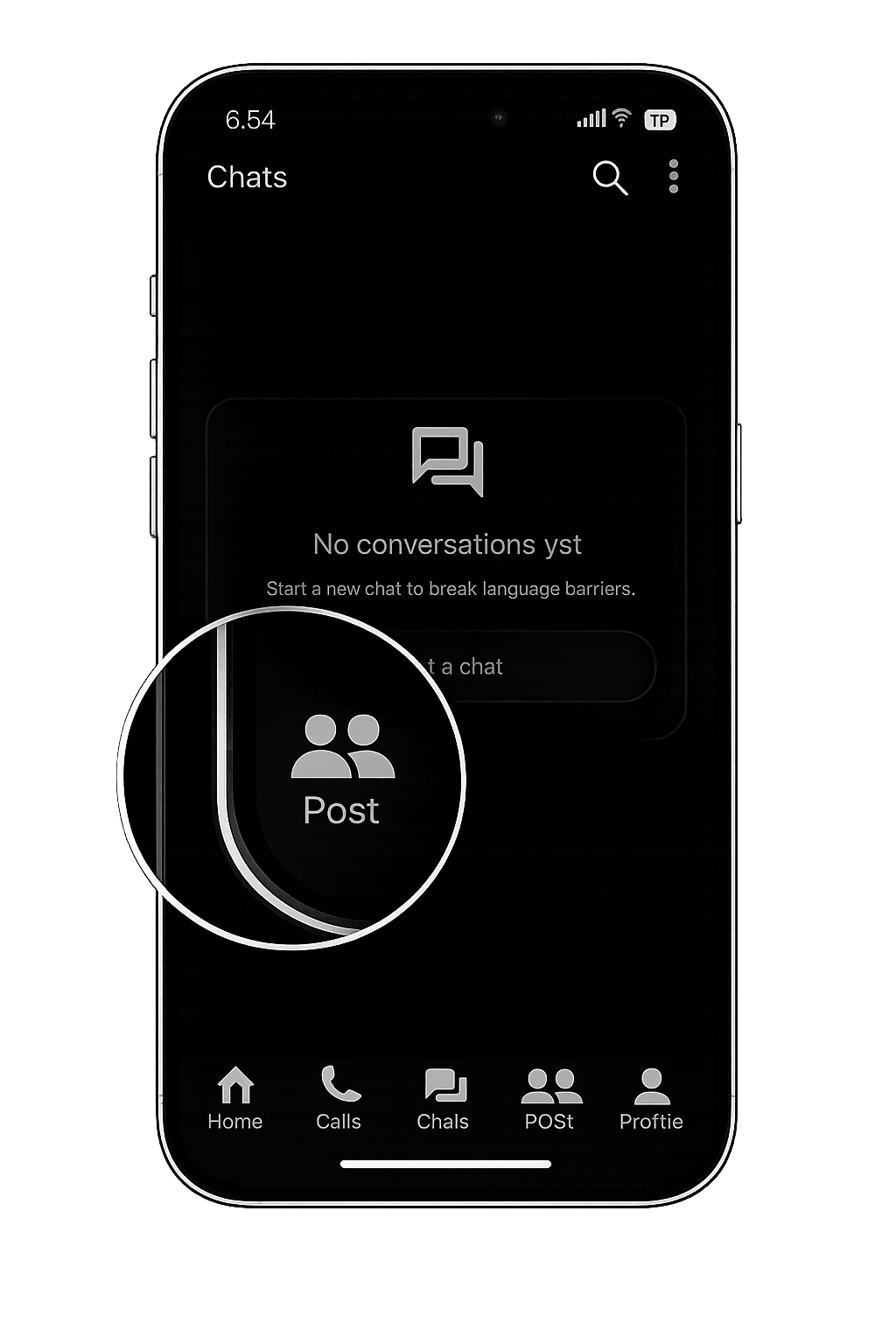 Post icon highlighted on 6chatting navigation